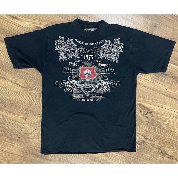 Vintage Y2K Avirex Power To Influence Skull Embroidered Shirt Mens L Valor 1975 - Picture 2 of 9